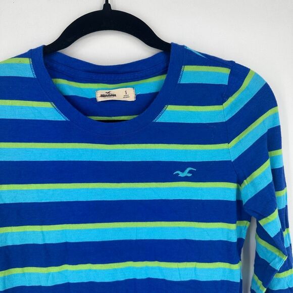 Y2K Hollister Striped Long Sleeve Shirt Blue Green Cotton Modal Top Size Small - Picture 3 of 10